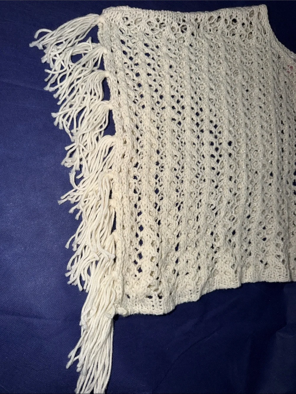 Justice Cream Crochet Fringe Poncho Top